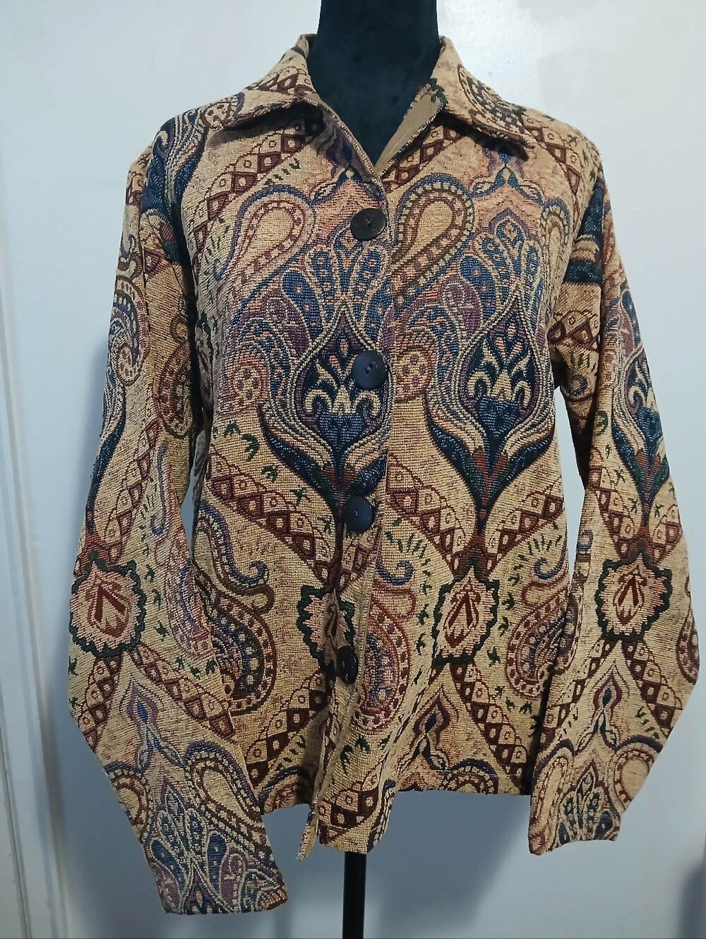 New Direction Button Down Cotton Tapestry Jacket Paisley Pattern Size Medium